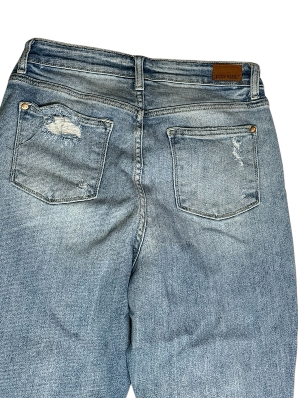Judy Blue Light Blue Distressed Straight Fit Raw Hem JB823291MD Size 9 / 29 - Picture 5 of 6